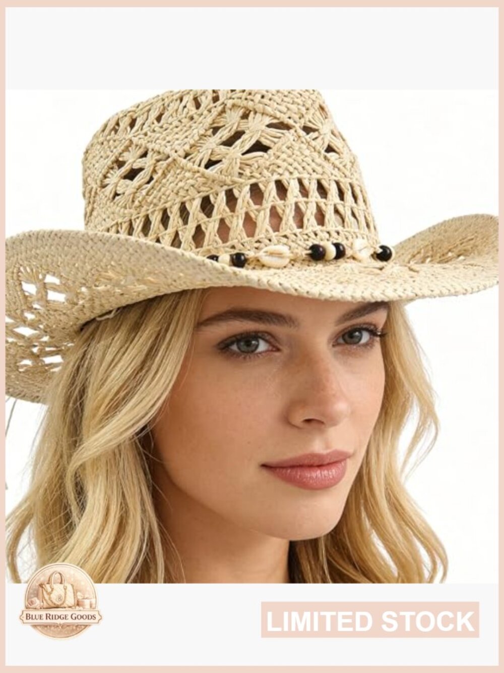 Wide Brim Straw Cowboy Hat with Interchangeable Bands Women Sun Hat - Picture 3 of 7